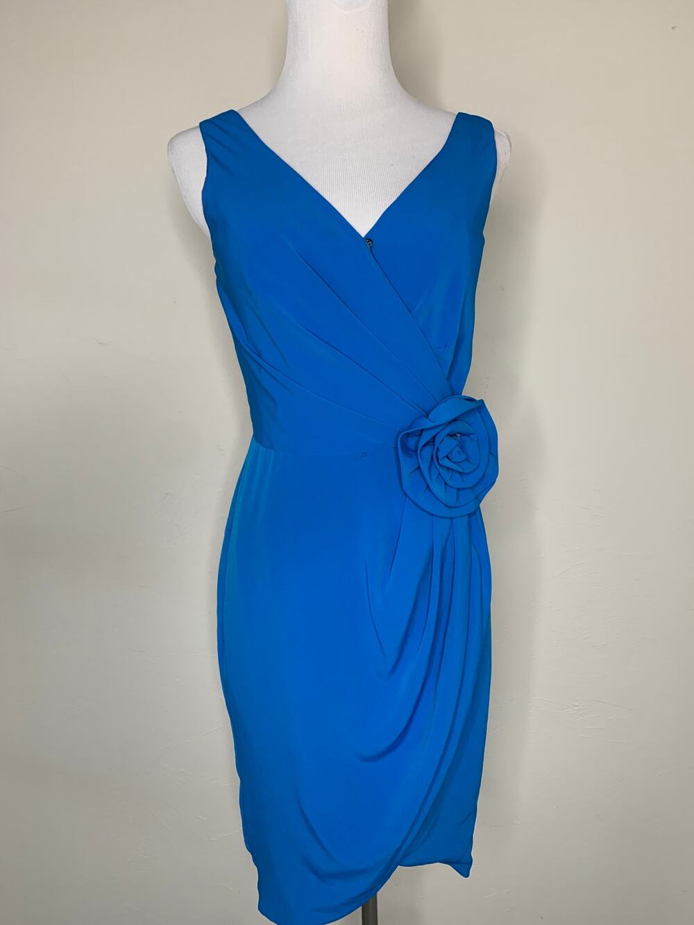 Vintage Custom Made Turquoise Dress Wrap Petal Hem Rosette Sz ? small XS